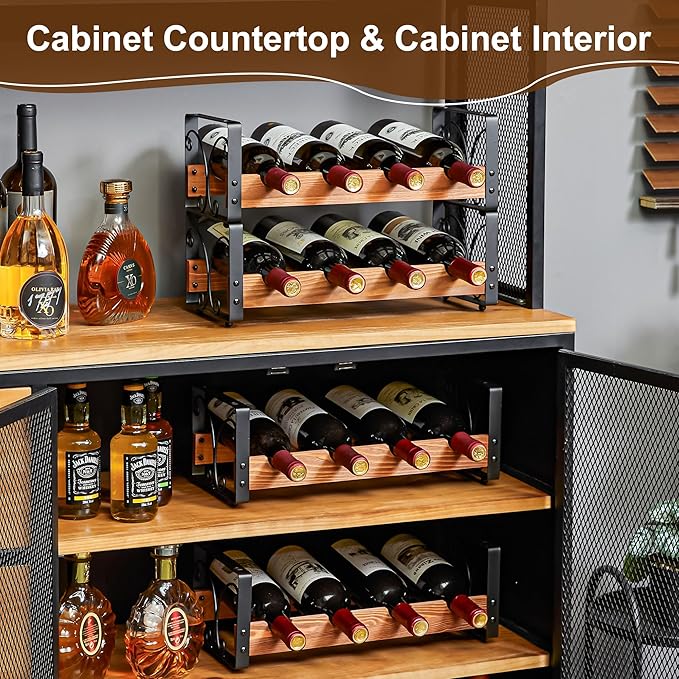 X-cosrack Wine Rack Freestanding Floor with Patent Design, Wooden & Metal Wine Bottle Holder, 4 Tier 16 Bottles Stackable Wine Storage Racks for Kitchen Counter or Bar, Wine Display Shelf