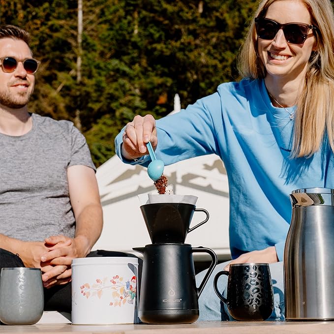 Ideus Insulated Pour Over Coffee Maker Set 20oz, Stainless Steel Coffee Pot Pour Over Set Camp Coffee Carafe BPA-Free with Dripper and Tea Infuser for Home, Office & Camping (Black)