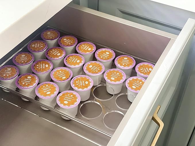 IEEK 2 Pack of 24 Slots Flat Countertop Coffee Pod Holder,K Cup Drawer Holder Organizer for Office and Kitchen,Clear Acrylic K-Cup Organizer Tray,Compatible With KCup Pods
