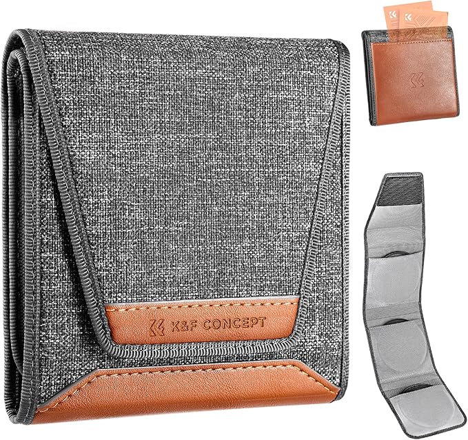 K&F CONCEPT Lens Filter Pouch, Lens Filter Case 3 Pocket Professional Photography Filter Holder Belt Bag Pouch Water-Resistant and Dustproof for Filter Up to 62mm