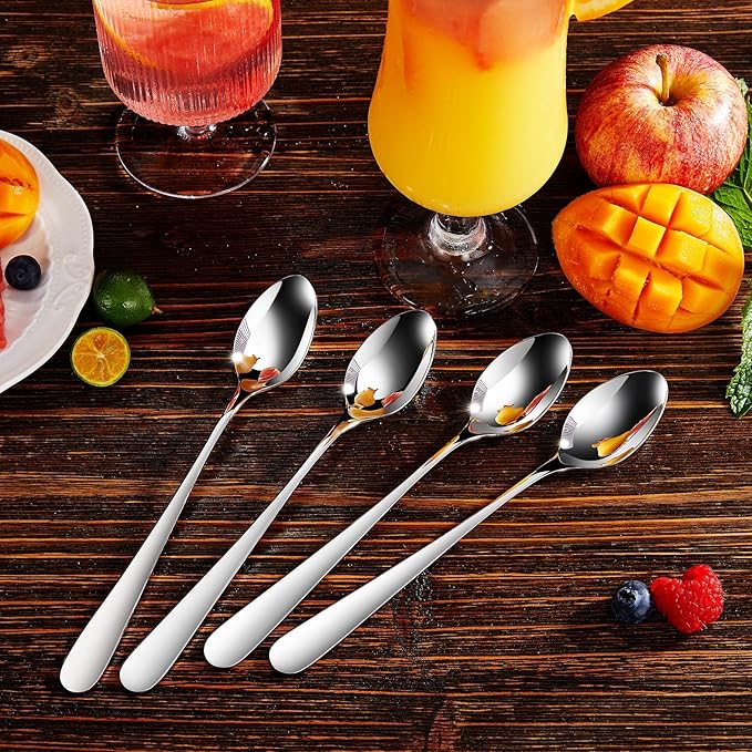 KEAWELL Premium 8-Piece Louise Long Handle Spoons, 18/10 Stainless Steel, Brilliant Mirror Finish, Ideal for Coffee, Cocktails, Beverages, and More, Dishwasher Safe (9 inch, 8)