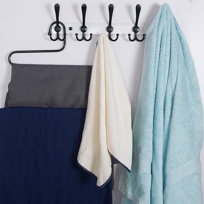 Dseap Wall Mounted Coat Rack - 5 Tri Hooks, Heavy Duty, Stainless Steel, Metal Coat Hook Rail for Coat Hat Towel Purse Robes Mudroom Bathroom Entryway (White & Black, 2 Packs)