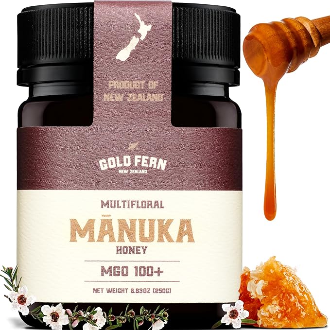 Gold Fern Honey - Raw New Zealand Manuka Honey | 8.8oz MGO 100+ | Pure, Natural, Unpasteurized, and Unfiltered Superfood Honey, Traceable from Hive to Hand.