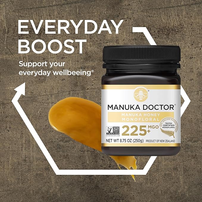 Manuka Doctor - MGO 225+ Manuka Honey Monofloral, 100% Pure New Zealand Honey. Certified. Guaranteed. Raw. Non-GMO (8.75 oz)