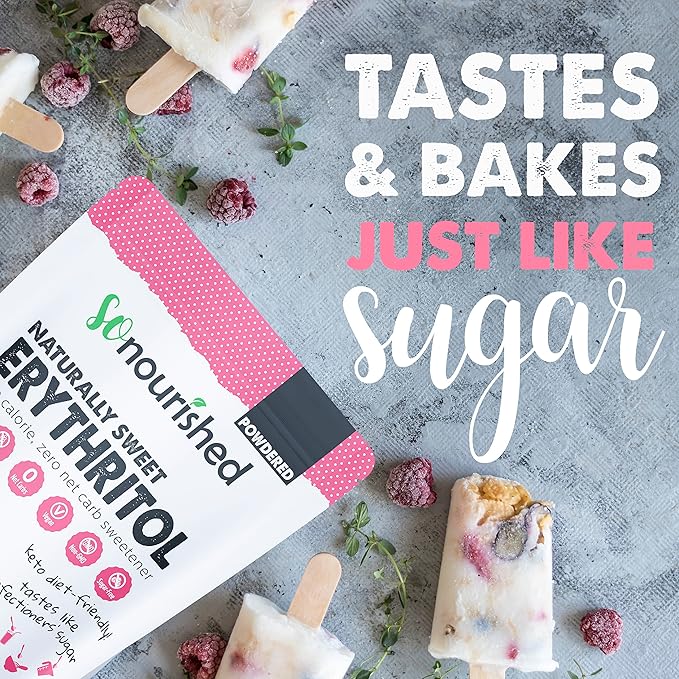 So Nourished Powdered Erythritol Sweetener - 1:1 Sugar Substitute, Keto - 0 Calorie, 0 Net Carb, Non-GMO (5 lbs / 80 oz)