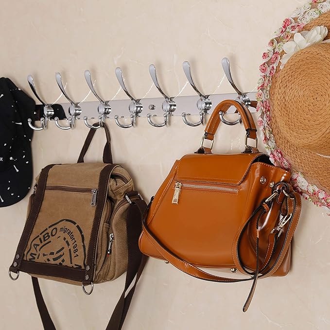 Dseap Coat Rack Wall Mount - 38” Long 10-Tri-Hooks Heavy Duty Coat Hanger Rail Wall Hooks for Hanging Coats Hats Clothing Clothes Purse Mudroom Entryway, Chromed