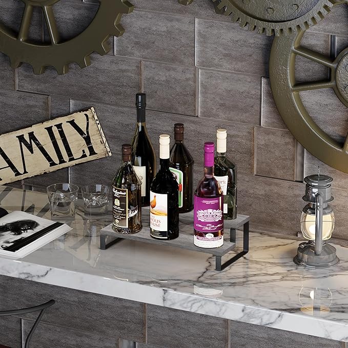 YINMIT Wooden Display Riser Stand, Tiered Perfume and Cologne Organizer Stand, 2 Tier Spice Rack Organizer, Rustic Display Shelf for Candles (2 Tier,Grey)