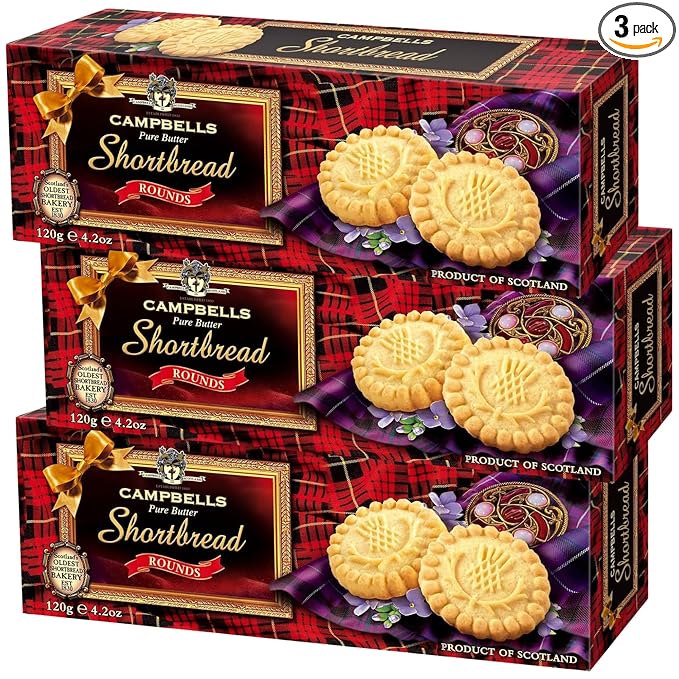 Campbells Shortbread Pure Butter Rounds 4.23 Oz (Pack of 3) - Traditional Scottish Shortbread Cookies from Scotland, Gourmet English Tea Biscuits, Imported British Butter Cookies for Gifting