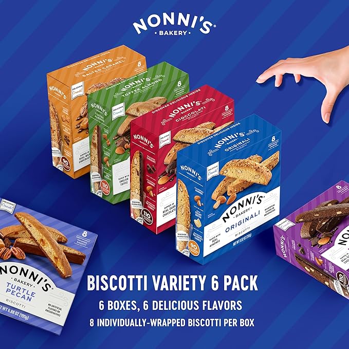 Nonni's Italian Biscotti Variety Pack - 6 Assorted Flavors - Holiday Snack for Christmas Cookies - Cookie Variety Pack - Italian Cookie Assortment - Biscotti Individually Wrapped Cookies - Kosher