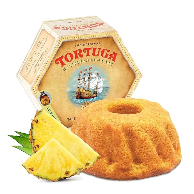 TORTUGA Caribbean Pineapple Rum Cake - 16 oz Caribbean Pineapple Rum Cakes - The Perfect Premium Gourmet Gift for Stocking Stuffers, Gift Baskets, and Christmas Gifts - Great Snack Cakes for Delivery