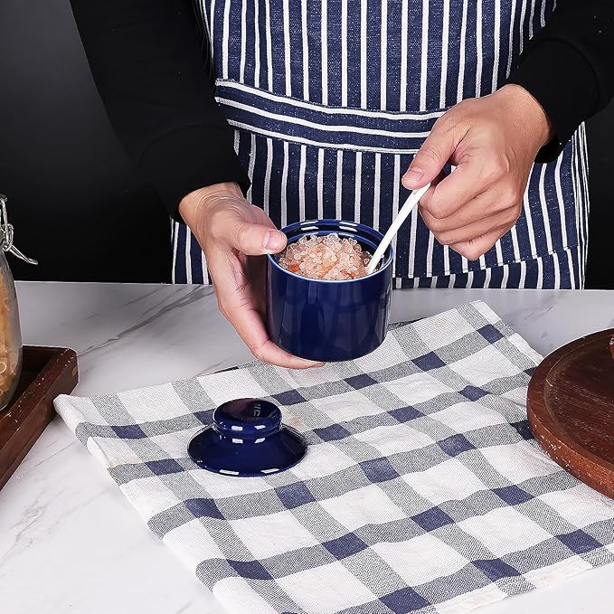 HAOTOP 8 oz Sugar Bowl with Lid and Spoon,Ceramic Sugar Jar Sugar Dispenser Sugar Container Coffee Bar Accessories, Kitchen Countertop Canisters (Navy)