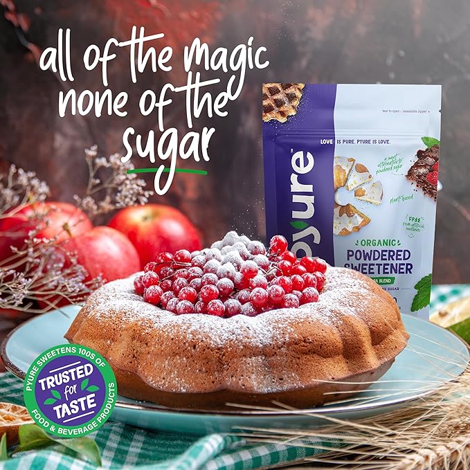 Pyure Organic Powdered Sweetener | Sugar-Free Confectioners Sugar Substitute for Baking | Keto, Gluten-Free, Zero Calorie, Zero Carb, Plant-Based Stevia Blend | 12 oz