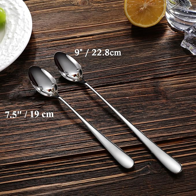 KEAWELL Premium 4-Piece Louise Long Handle Spoons, 18/10 Stainless Steel, Brilliant Mirror Finish, Ideal for Coffee, Cocktails, and Beverages, Dishwasher Safe (9 inch, 4)