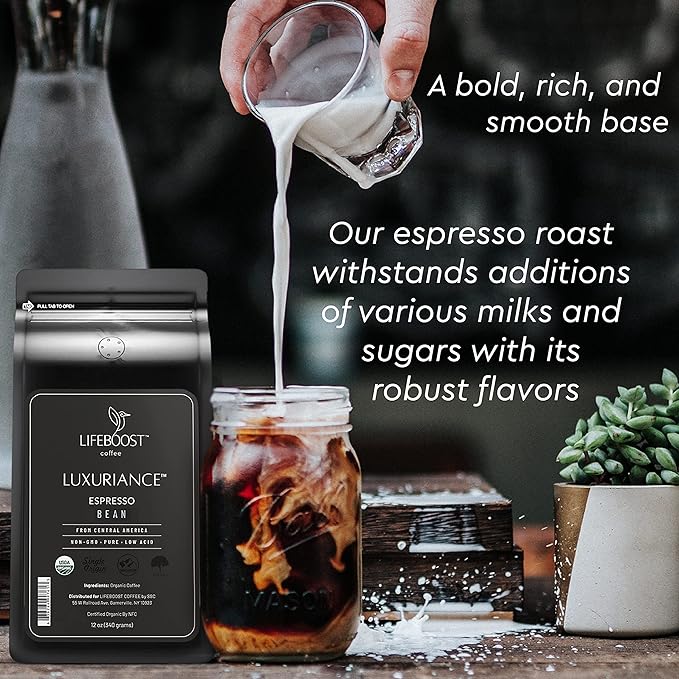 Lifeboost Organic Espresso Beans Whole - Non-GMO Low Acid Single Origin Organic Espresso Coffee - Third Party Tested For Mycotoxins & Pesticides - Whole Bean - 12 Ounces, Pack of 3