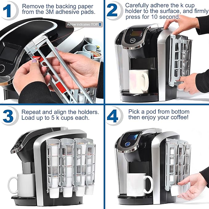 STORAGENIE Coffee Pod Holder for Keurig, Side Mount K Cup Storage, Perfect for Small Counters (2 Rows/For 10 K Cups, PINK)