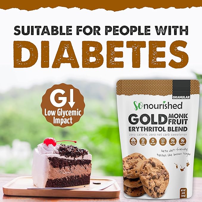So Nourished GOLD Brown Sugar Alternative Substitute 1:1 Sugar Replacement - Monk Fruit Erythritol Sweetener for Low Carb Dieters and Diabetics - No Calorie Sweetener, Non-GMO (5 Pounds)