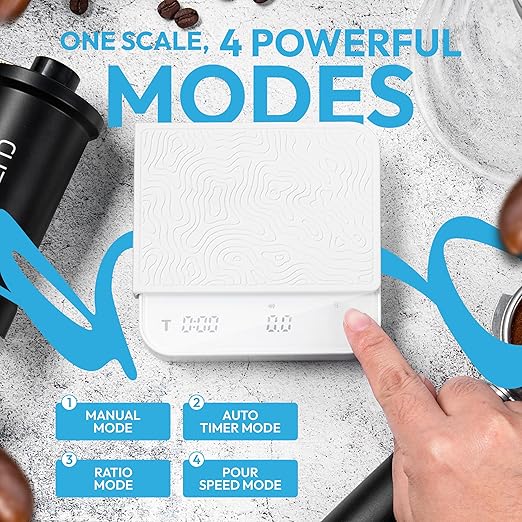 Mini Coffee Scale with Timer – Digital Barista Weight Scale with Designer-Patterned Tamper Mat, 0.1g High Precision, Portable & Rechargeable for Espresso, Pour Over, Drip, and Kitchen Brewing Use