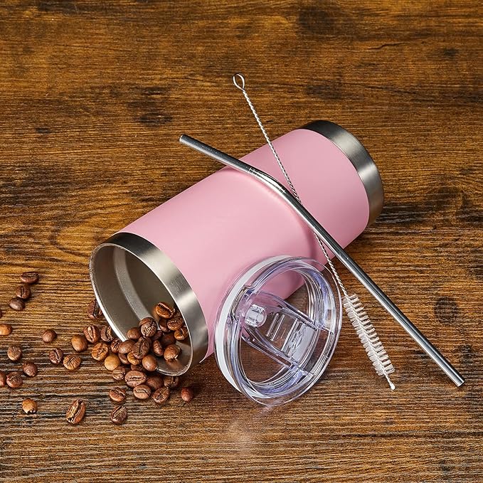 COMOOO 20oz Double Wall Vacuum Insulated Travel Mug, Stainless Steel Tumbler with Lid, Durable Powder Coated Insulated Coffee Cup for Cold & Hot Drinks (Pink, 1 Pack)