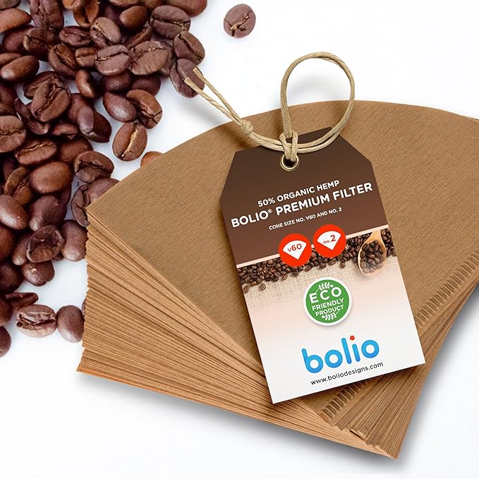 Premium Unbleached Hemp Paper Cone Coffee Filters – 100 Count - Compatible with All No.2 Size Pour Over coffee Drippers