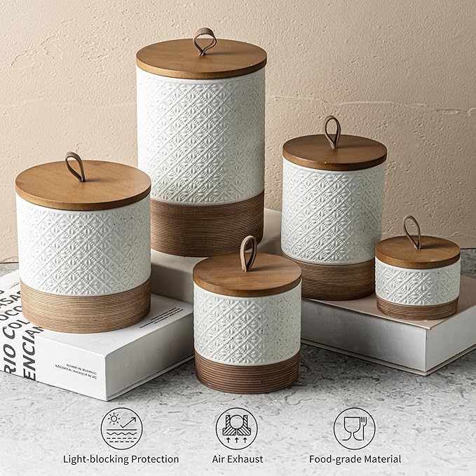 Large Jar with Lid, Ceramic Coffee Container Kitchen Food Storage Jars with Airtight Lids for Spice Cookie Ground Coffee, Decorative Jars for Coffee Countertop, Bar Accessories- White 64 fl.oz