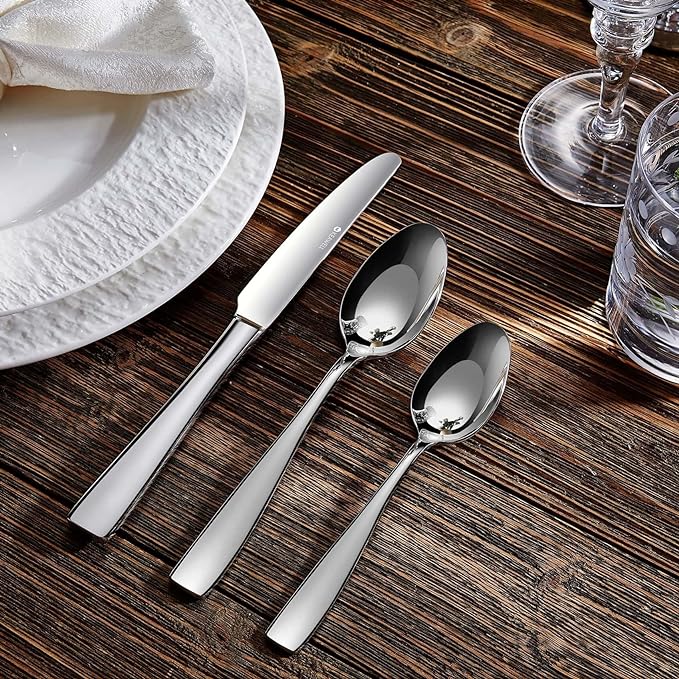 KEAWELL Premium 4-Piece Louis Spoon Set, 18/10 Stainless Steel, Squared Edge, Smooth Finish, Dishwasher Safe (7.6" Dinner Spoon)