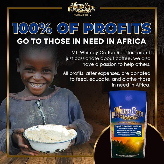 Mt. Whitney Colombia Monte Sierra Organic, Single Origin, Medium Dark Roast, Smooth Full Flavored, Low Acid Coffee (Ground, 2 Lb)