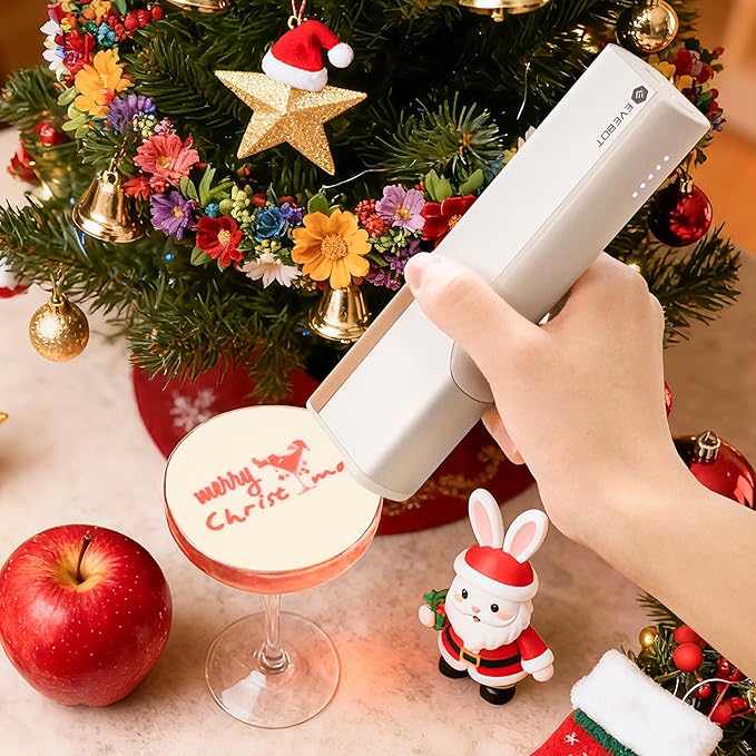 EVEBOT Handheld Food PrintPen for Barista Portable Mini Coffee Latte Art PrintPer Macaron Cookie DIY Design, Bluetooth 4.2-1PCS Red Color