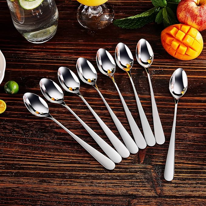 KEAWELL Premium 8-Piece Louise Long Handle Spoons, 18/10 Stainless Steel, Brilliant Mirror Finish, Ideal for Coffee, Cocktails, Beverages, and More, Dishwasher Safe (9 inch, 8)