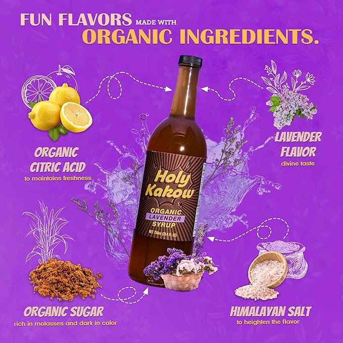 Holy Kakow Cafe Organic Lavender Syrup - Lavender Coffee Syrup, Organic Syrup for Coffee, Latte, Cocktail and Shake, Real Food Ingredients - 750ml