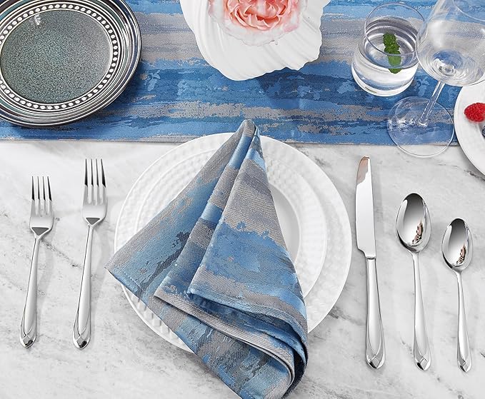 KEAWELL Premium Astra 4-Piece 7.4 inch Spoon Set – Mirror-Finished 18/10 Stainless Steel with Diamond-Faceted Handles Dishwasher Safe for Modern Dining (4, Dinner Spoons)