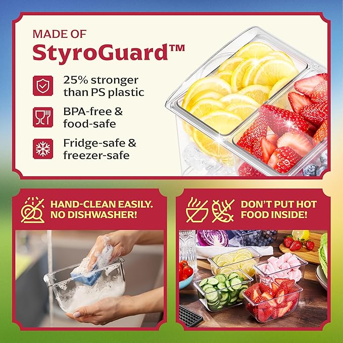 Honeyera Chilled Condiment Server | Hosting Essentials for Up to 80 Oz of Ice | Mimosa Bar Supplies Drain Plug | BPA-Free Taco Bar/Salad Bar | Food-Safe Condiment Caddy (Parent) (Black, 1 Pack)