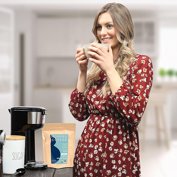 Mommee Coffee - Half Caf | Low Acid, Organic, Fair Trade, Water Processed | Whole Bean, 22 oz.