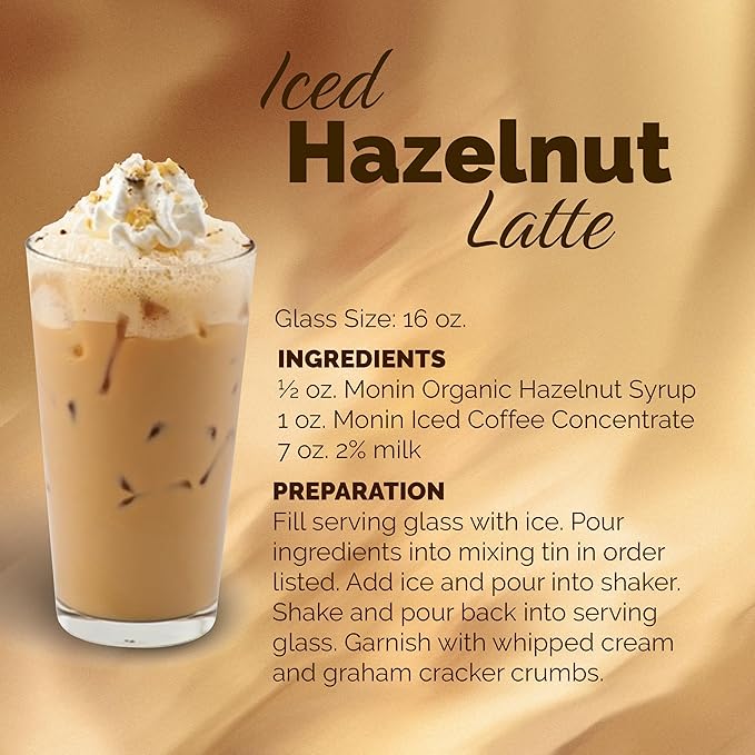 Monin - Organic Hazelnut Syrup, Nutty Taste of Caramelized Hazelnut, Natural Flavors, Great for Mochas, Lattes, Smoothies, Shakes, and Cocktails, Non-GMO, Gluten-Free (750 ml)