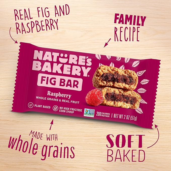 Nature’s Bakery Whole Wheat Fig Bars, Raspberry, Real Fruit, Vegan, Non-GMO, Snack bar, 6 Count (Pack of 6)
