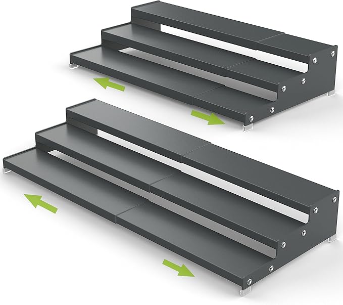 Spice Rack Organizer for Cabinet, 3 Tier Expandable Spices Storage, Great for Kitchen Cabinets, Cupboard,Pantry and Countertop More(Gun-Gray, 2 PACKS/GUN-GRAY)