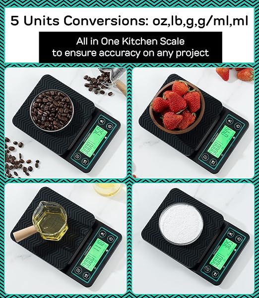 Coffee Gator Coffee Scale 0.1g Precision with Timer - 3kg Digital Scale ﻿Large LCD Weighing Kitchen Multifunctional for Pour-Over, Espresso, French Press, Bean, Food, Drink