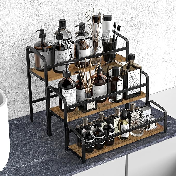 Coffee Syrup Organizer 3-Tier: Vintage Coffee Syrup Rack 12 Bottles Capacity, Free-Installation Coffee Station, Wine Rack for Countertop, Tiered Spice Racks for Cabinet, Bottle Display Shelf