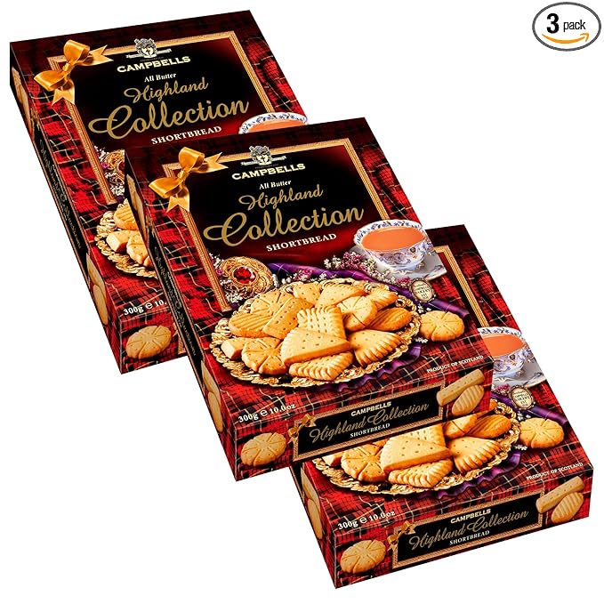 Campbells Shortbread All-Butter Highland Collection Cookies Assortment 10.58 Oz (Pack of 3) - Scottish Shortbread Cookies from Scotland, Assorted Gift Box, British Tea Biscuits, Scottish Snacks