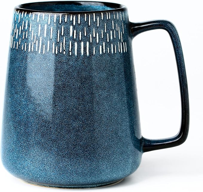 24 oz Large Ceramic Coffee mugs, Extra Large Tea and Coffee Cups, Large Handle Design, Big Coffee Mug for Office and Home, Microwave and Diahwasher Safe. (24 oz star blue)