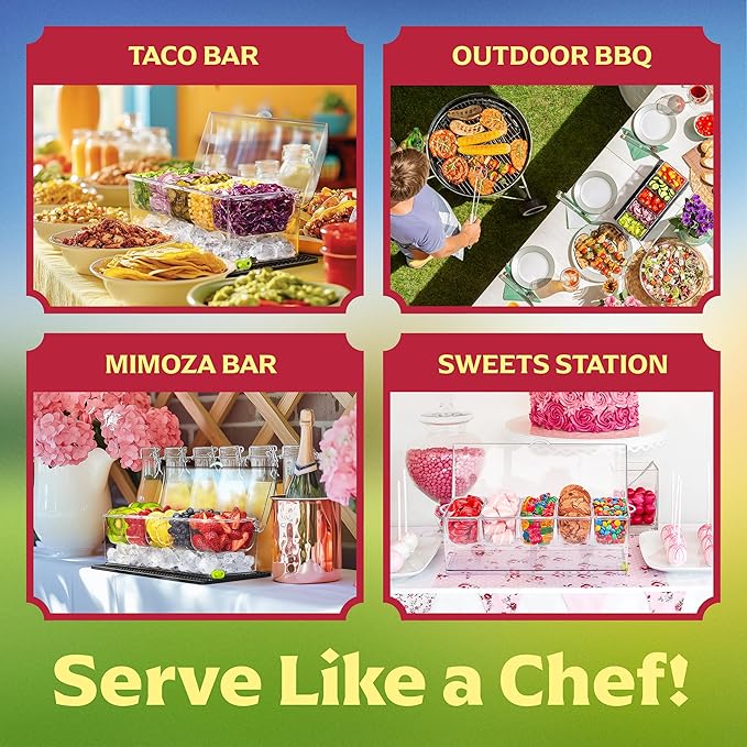 Honeyera Chilled Condiment Server | Hosting Essentials for Up to 80 Oz of Ice | Mimosa Bar Supplies Drain Plug | BPA-Free Taco Bar/Salad Bar | Food-Safe Condiment Caddy (Parent) (Gray, 1 Pack)