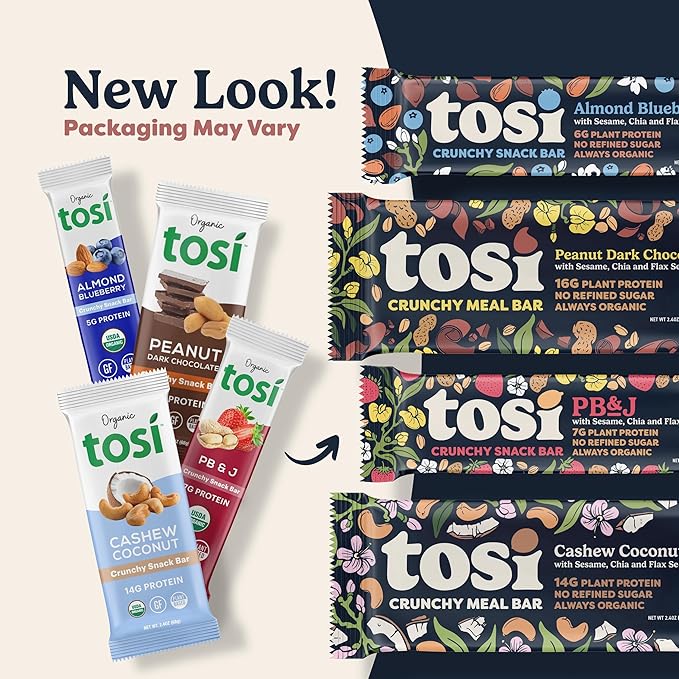 Tosi Nut Bars, Cashew Coconut, Healthy Snacks for Adults & Kids, Plant Based Crunchy Bars (6G Protein), Organic Keto Snacks, Vegan, Gluten & Soy Free, Low Sugar, Omega 3s, 1oz, 12-Pack