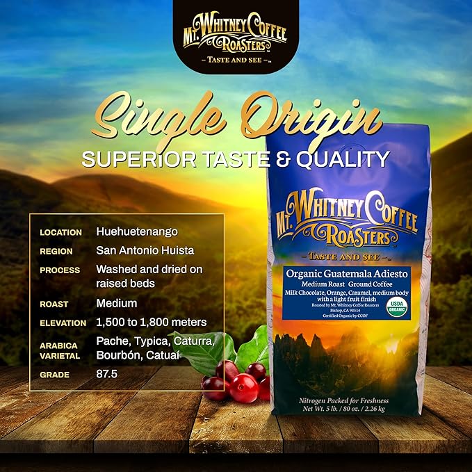 Mt. Whitney Guatemala Adiesto Cooperative Organic Low Acid Coffee (Ground, 5 lb)