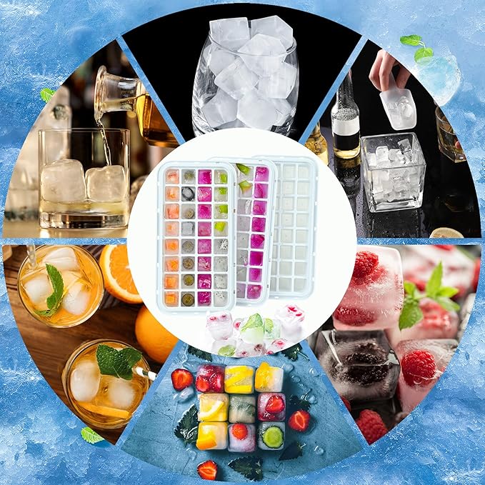 Ice Cube Trays 3 Pack, Silicone Ice Cube Trays for Freezer, Easy-Release Silicone 32 Ice Cube Trays, LFGB Certified and BPA Free, Reusable IceCubes for Freezer, Stackable Ice Trays with Covers