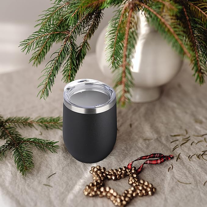 DOMICARE Stainless Steel Wine Tumbler Bulk with Lid, Personalized Insulated Tumblers Set, 12oz Travel Coffee Cups Pack of 1, Black