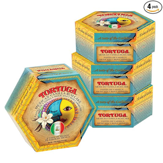 TORTUGA Caribbean Mexican Vanilla Rum Cake - 4 oz Caribbean Rum Cake - 4 Pack - The Perfect Premium Gourmet Gift for Stocking Stuffers, Gift Baskets, and Christmas Gifts - Great Snack Cakes for Delivery