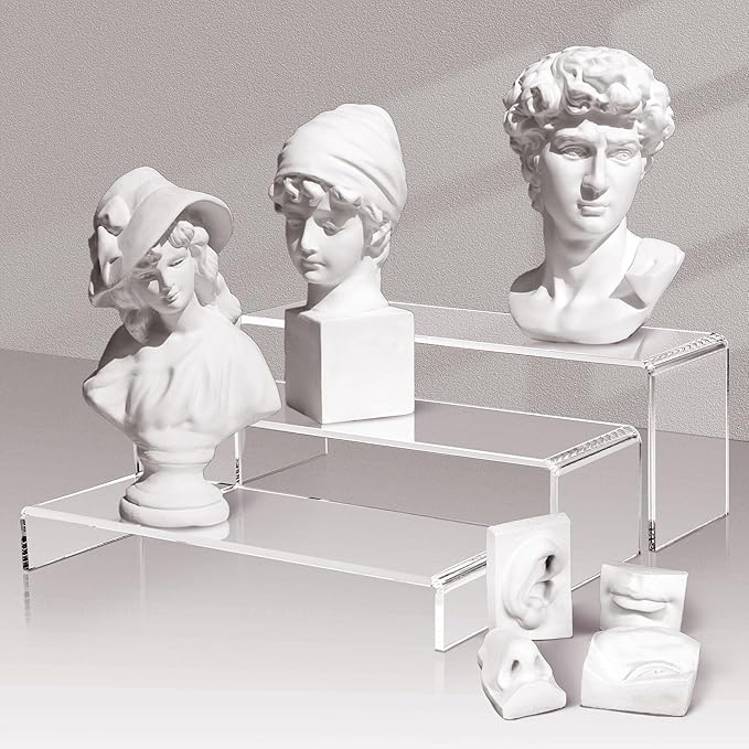 2 Set Large Acrylic Clear Display Risers, 3 Sizes 12" Rectangular Showcase Collectibles Display Shelf, 5mm Thick Desktop Display Stand Holder for Figures, Jewelry, Perfume, Toys