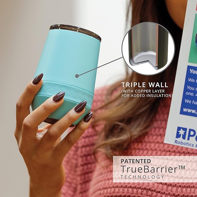 Elemental Recess Wine Tumbler - Triple Wall Insulated Stainless Steel Coffee Mug for Hot & Cold Drinks - Portable Cup with Shatterproof Sip Lid for Camping, Outdoor & Travel - 10oz - Robin's Egg