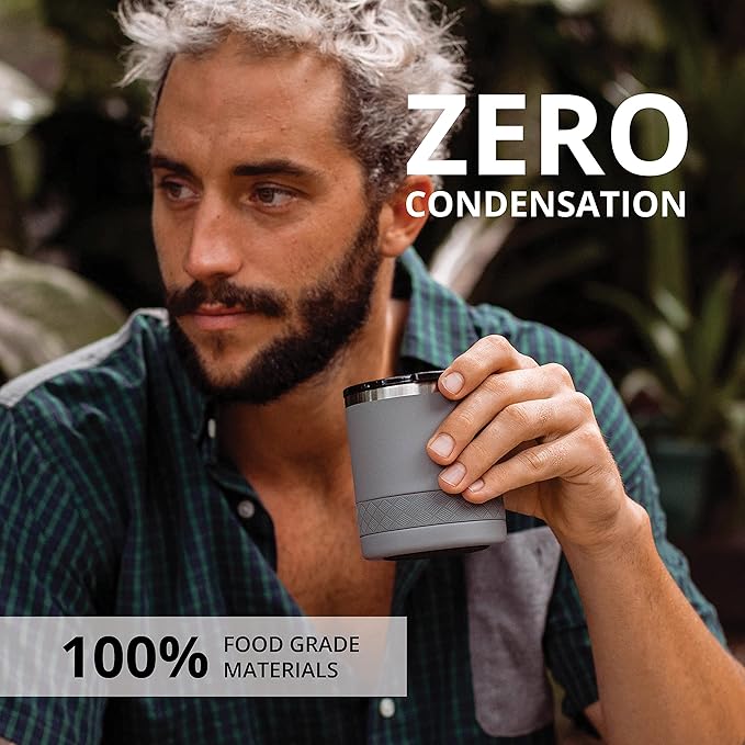 Elemental Recess Lowball Tumbler, 10oz Triple Wall Stainless Steel Cup with Non-Shattered Tritan Lid, Insulated Whiskey Glass, Insulated Coffee Tumbler Mug for Hot & Cold Drinks - Graphite