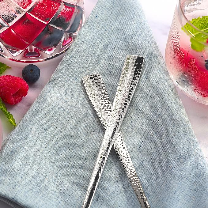 Hudson Essentials Hammered Iced Tea Spoons, 18/10 Stainless Steel Long Handle Spoons for Stirring Cocktails, Tea, Coffee, Set of 6