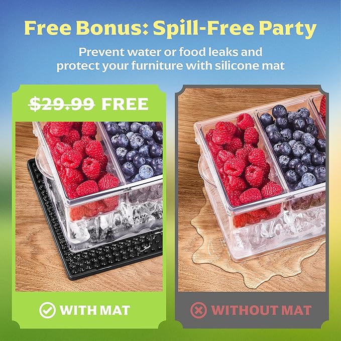 Honeyera Chilled Condiment Server | Hosting Essentials for Up to 80 Oz of Ice | Mimosa Bar Supplies Drain Plug | BPA-Free Taco Bar/Salad Bar | Food-Safe Condiment Caddy (Parent) (Gray, 1 Pack)